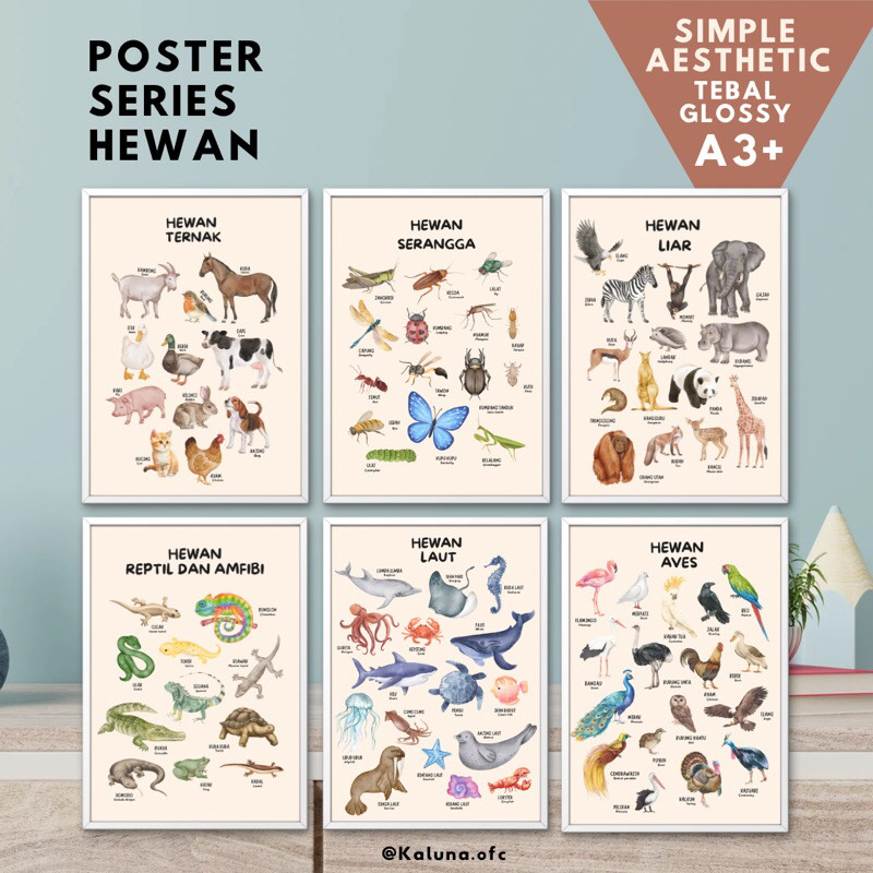salepromo/Poster Edukasi Anak Series Hewan TERLENGKAP Aesthetic  chunky puzleanak 3d huruf angka ben