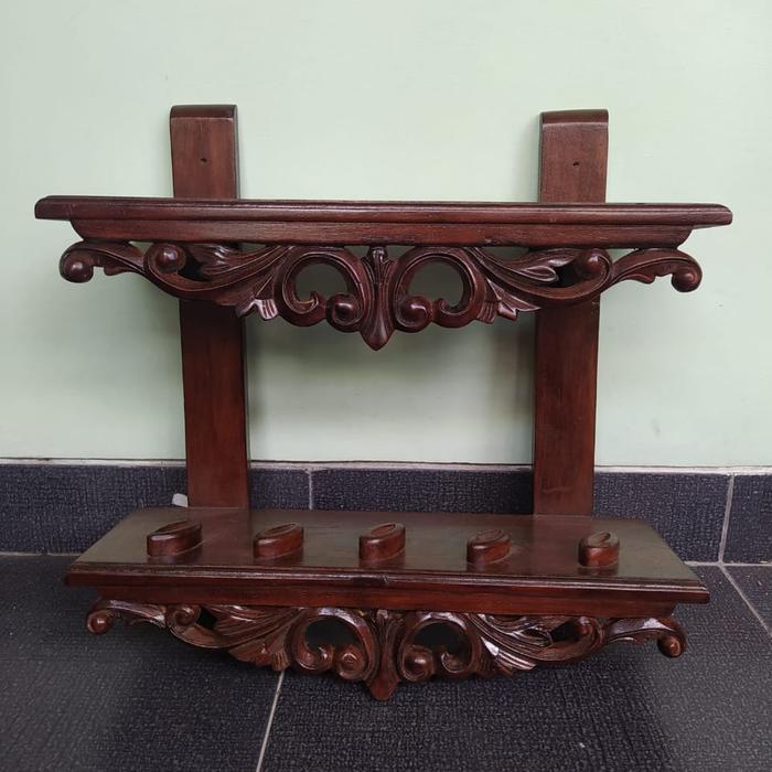 Jagrak Tempat Pusaka Keris/Tombak Isi 5 Tempel Dinding/Di Meja DT-01-ElokAntikk- Jati