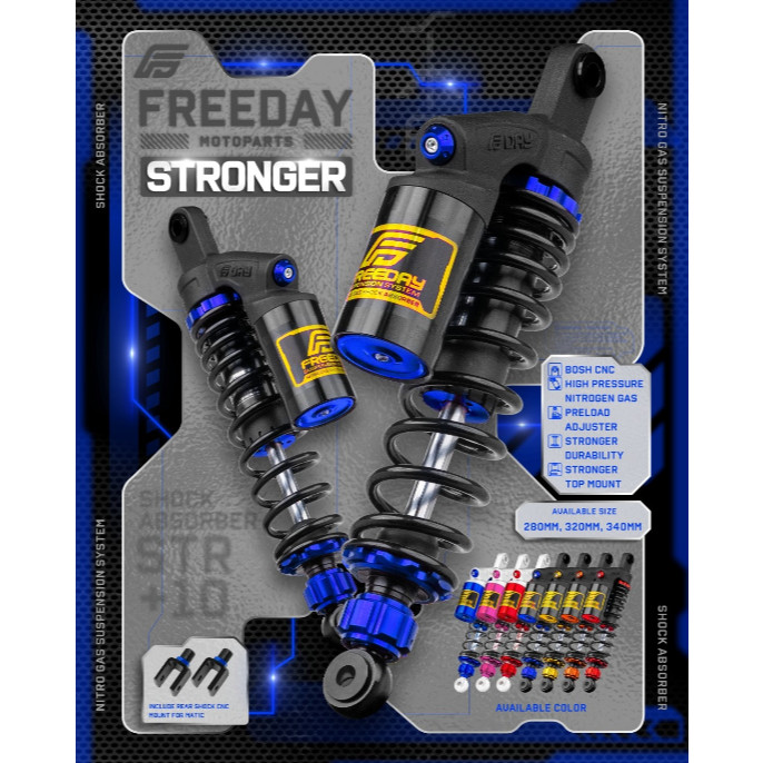 SHOCKBREAKER BEBEK FREEDAY TABUNG STRONGER SHOCK BELAKANG SET 280MM 320MM 340MM GRAND JUPITER FIZ R 
