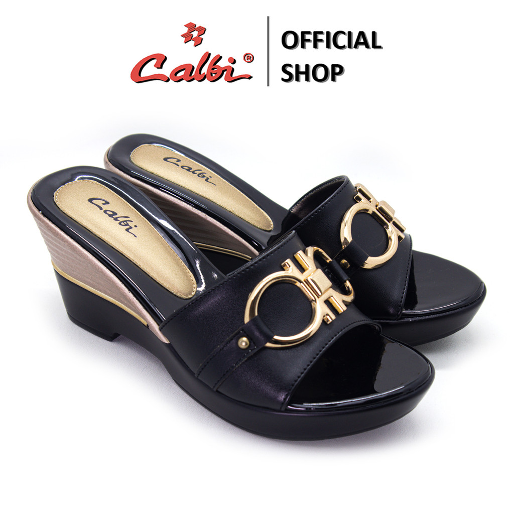 CALBI DNB 2004 Sandal Wedges Slip-on Wanita 8cm Formal Premium Anggun Classic Empuk Giselle