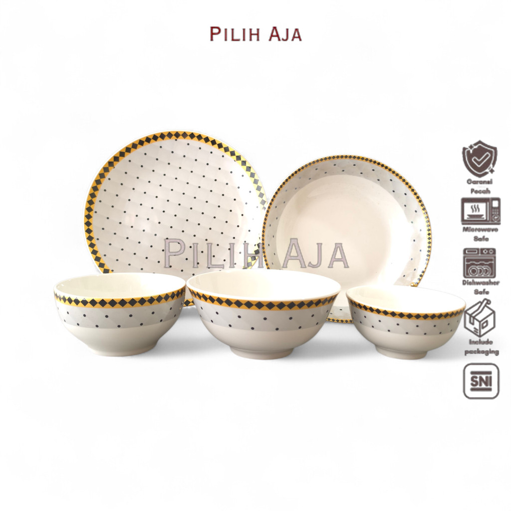 NAKAMI Piring Mangkok Keramik White Dot Lucu Aesthetic Cantik
