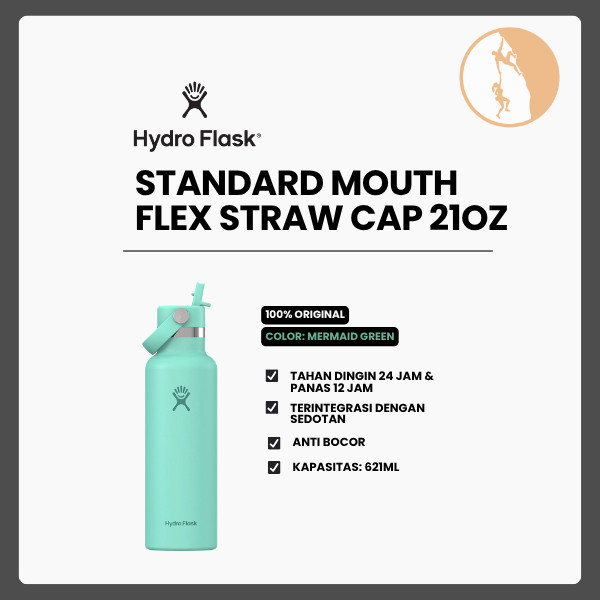 Botol Minum/Tumbler Dengan Sedotan - Hydro Flask Standard Flex Straw Cap 21oz/621ml (Mermaid Green)