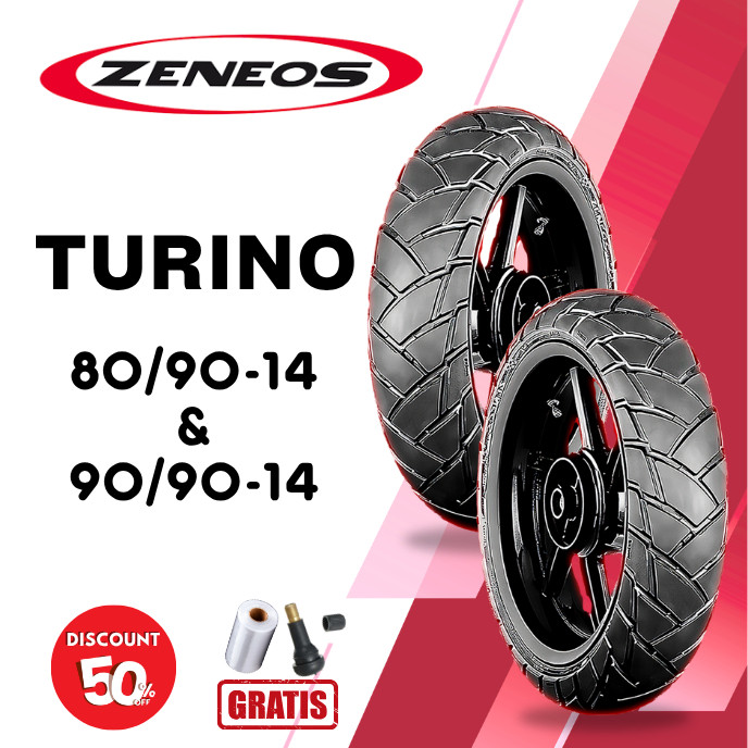 SEPASANG Ban Motor ZENEOS TURINO 80/90 & 90/90 RING 14 Tubeless