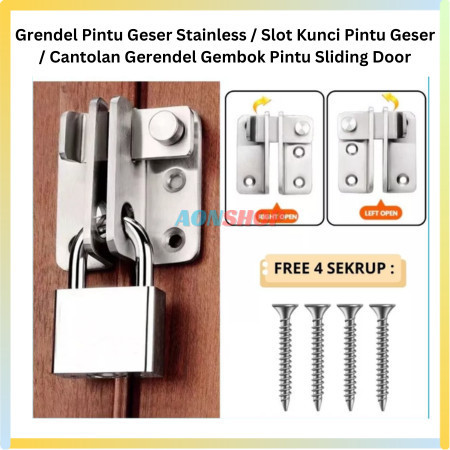 Grendel Pintu Geser Stainless / Slot Kunci Pintu Geser / Cantolan Gerendel Gembok Pintu Sliding Door