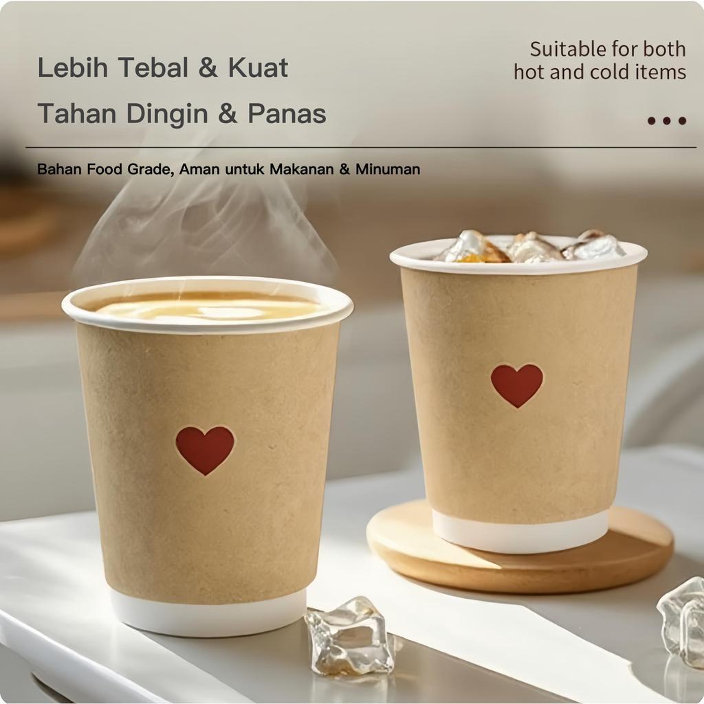Paper Cup Double Wall Kraft 8oz 12oz  MOTIF COFFE & TEH FOOD GRADE - GELAS KERTAS MINUMAN TAHAN PANA