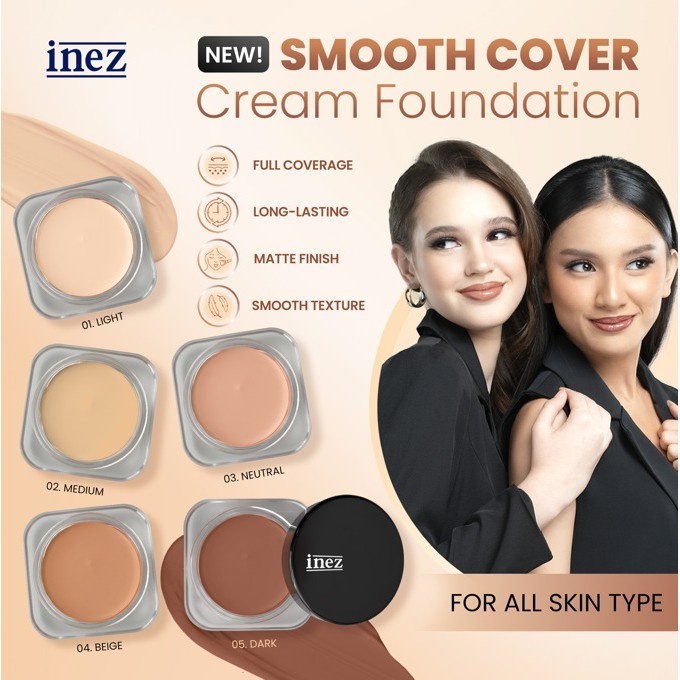Inez Smooth Cover Cream Foundation Krim Fondi Waterproof Tahan Lama Makeup Artis Make up Pengantin