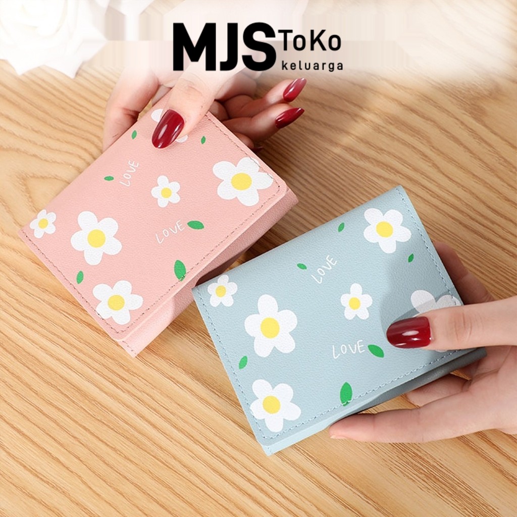 MJS toko Dompet Wanita Dompet Lipat Mini Motif Bunga Untuk Sehari Hari Traveling Model Simpel Banyak