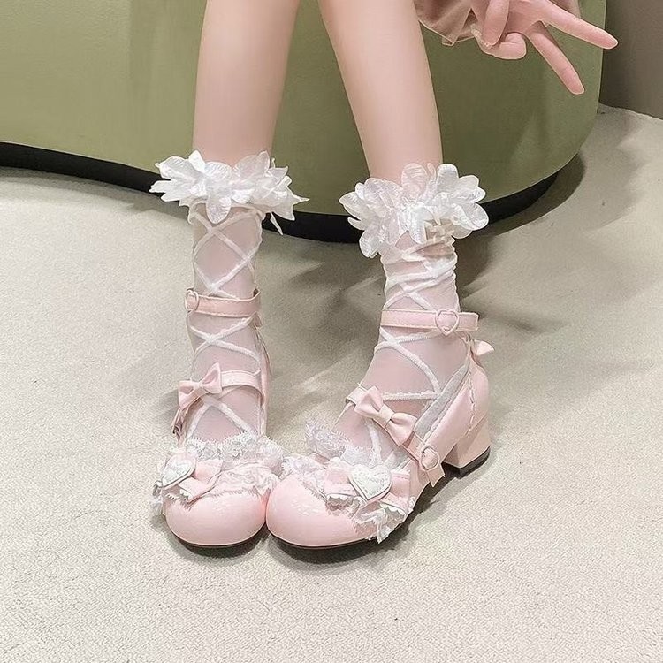 Lace Palace Lolita Shoes 2025 Cute Lolita Japanese Sweet Bowknot Chunky Heel Single Shoes