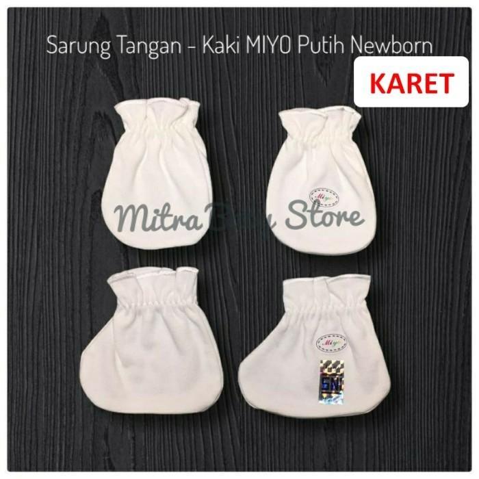 terlaris MIYO Putih Sarung Tangan & Kaki Bayi / Baby Mitten Newborn - Karet