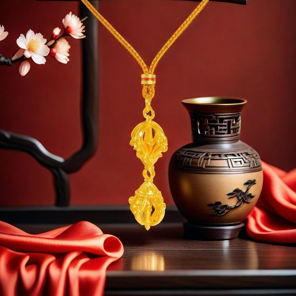 K315 Kalung Liontin Vajra Lapis Emas Kuno Motif Tradisional Cina Pembawa Hoki Anti Alergi Tidak Puda