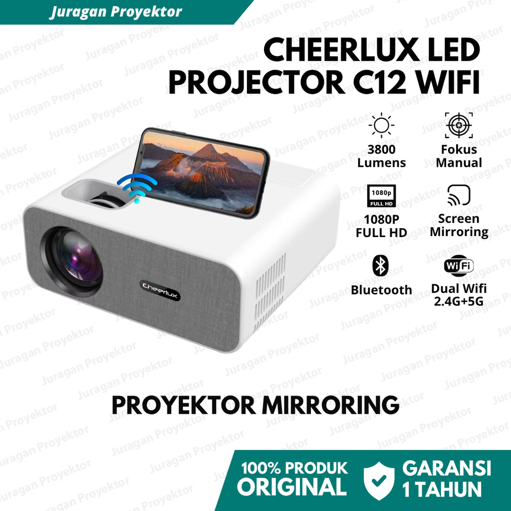 Proyektor Cheerlux C12 Pro Wifi 3800 Lumens | Proyektor Wifi Bluetooth | Proyektor 1080P | Proyektor