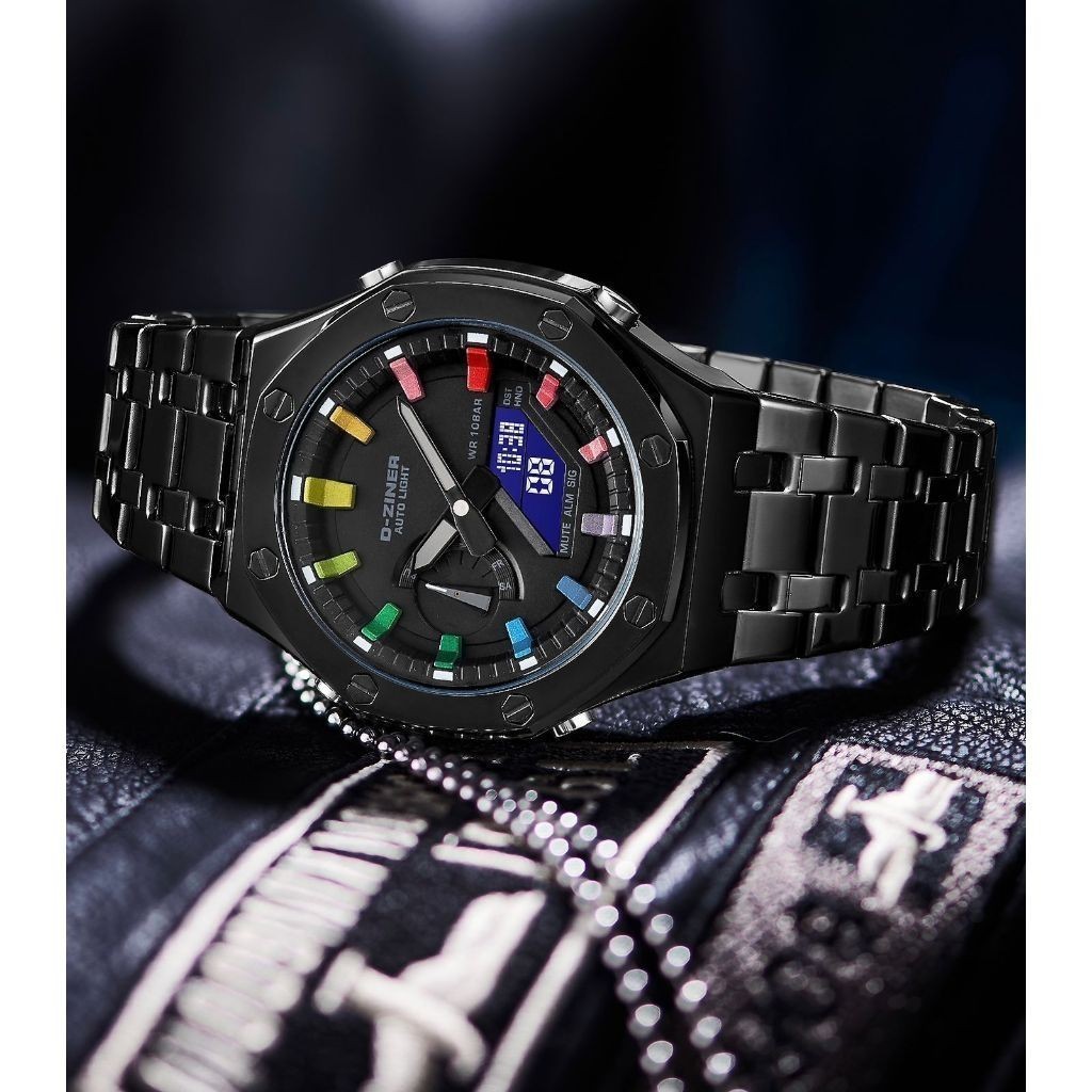 Buy 1 Get 1  Jam Tangan jam tangan  Dziner Jam Tangan Pria Double Time 8335 Rantai Stainless Steel  