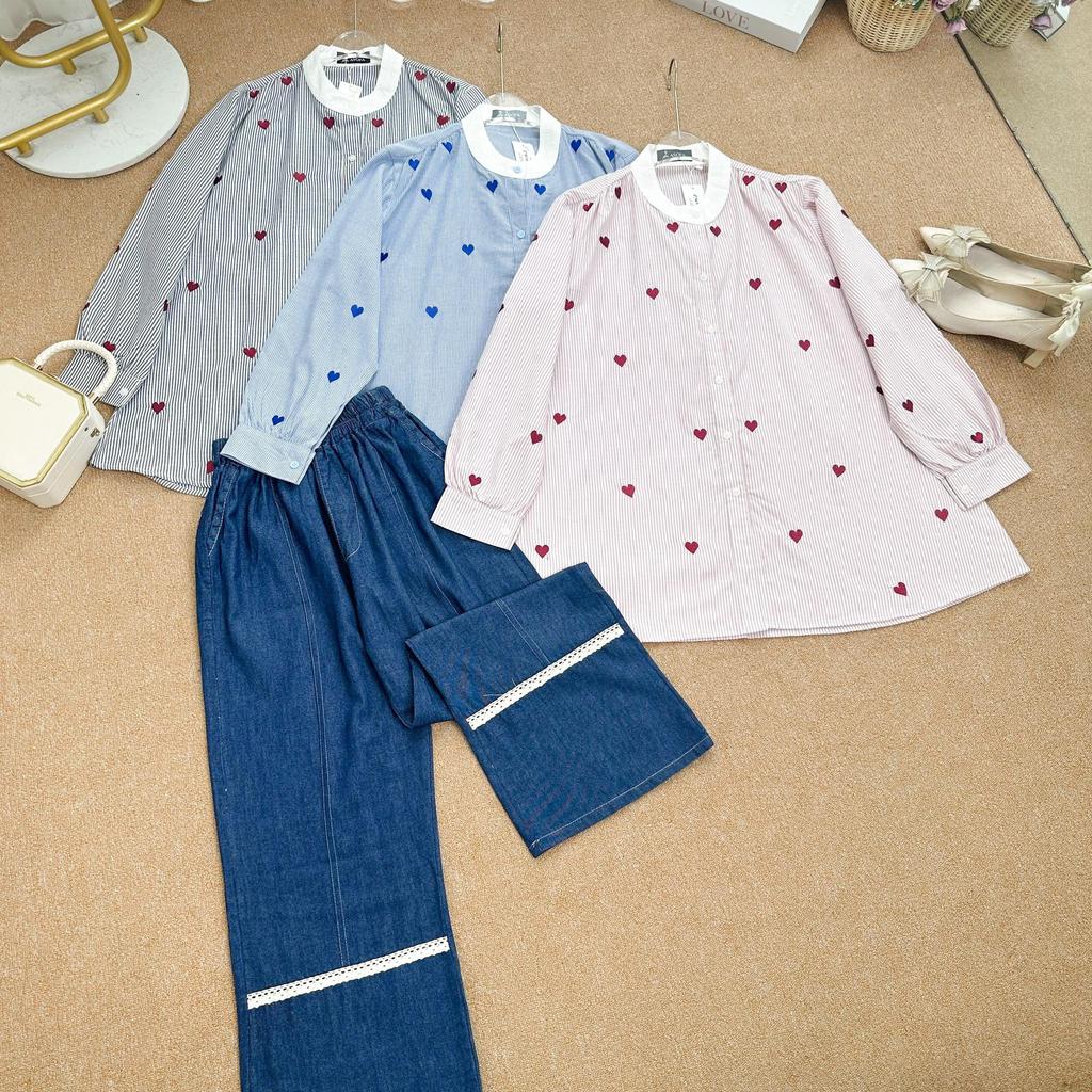 Asofa Laima Setelan Tunik Aksen Bordir Mix Celana Jeans Aksen Renda