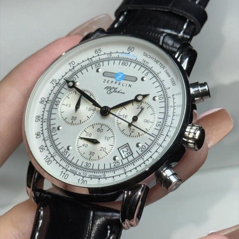 Fashion Luxury Mens Watch Zeppelin Three Eyes Running Second Multi Functional Timing Business and Le
