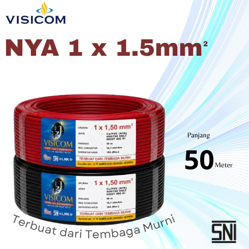 Kabel NYA 1.5mm 50M Visicom / Kabel NYA 1x1.5mm Panjang 50M / Kabel NYA Tembaga Murni SNI
