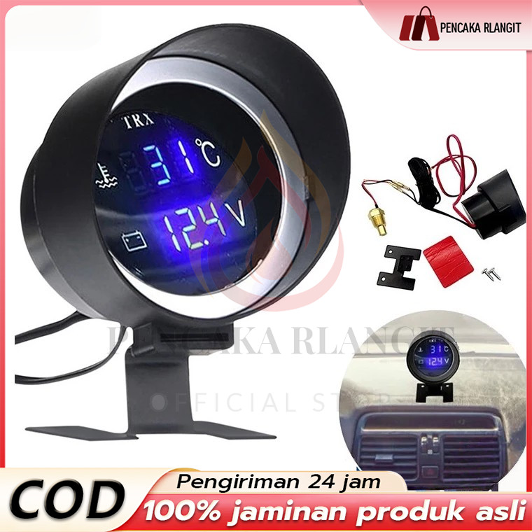 Voltmeter Suhu Air 2 in 1 / Meteran Suhu Air Pengukur Suhu Air Mobil Led Digital Biru 10MM Pengukur 