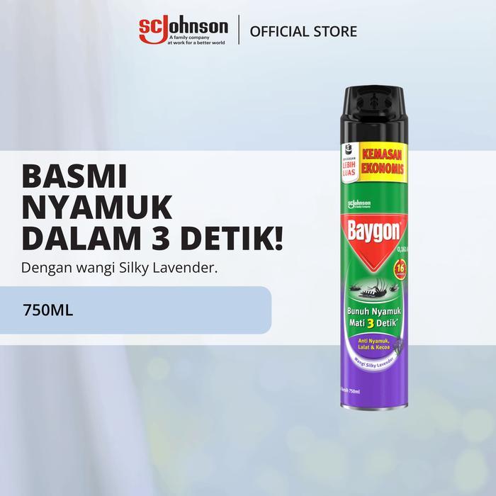 Baygon Aerosol - Obat Anti Nyamuk Semprot Silky Lavender 750ml