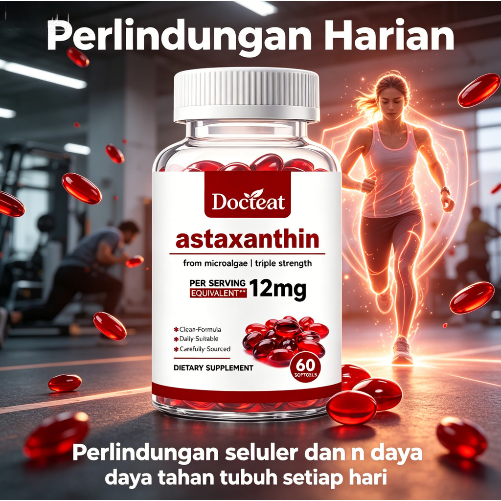 Docteat Astaxanthin Triple Strength 12mg Liquid Antioxidant Supplement from Microalgae 60 Softgelsly
