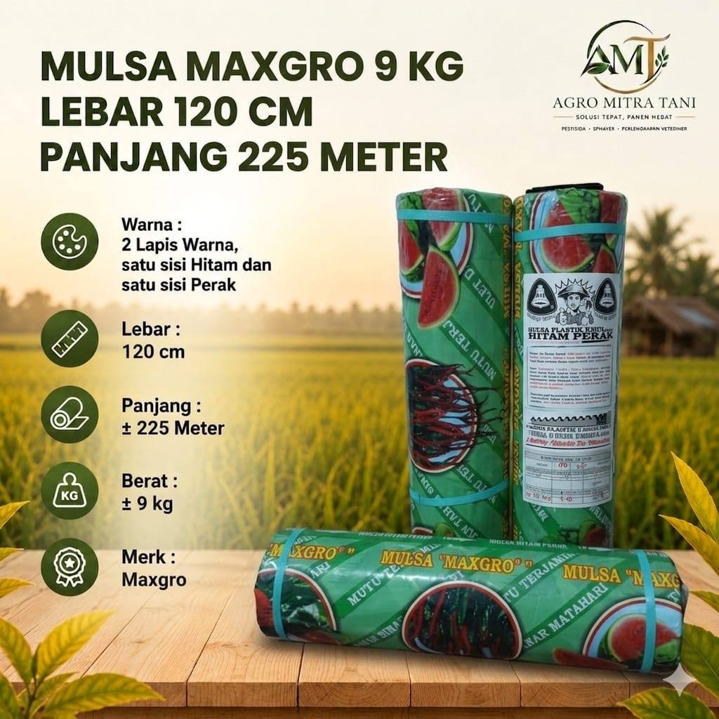 MULSA MAXGRO 9 KG LEBAR 120 CM PANJANG 225 METER PLASTIK HITAM PERAK  PENUTUP LAHAN