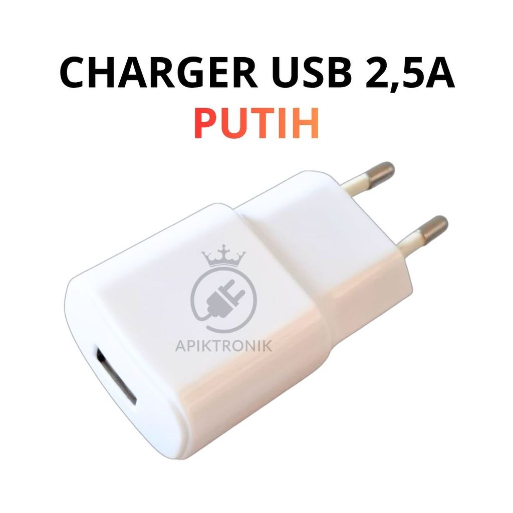 Kepala Charger USB 2.5A Putih Adapter 1 Port USB A Cas HP Universal Tanpa Kabel