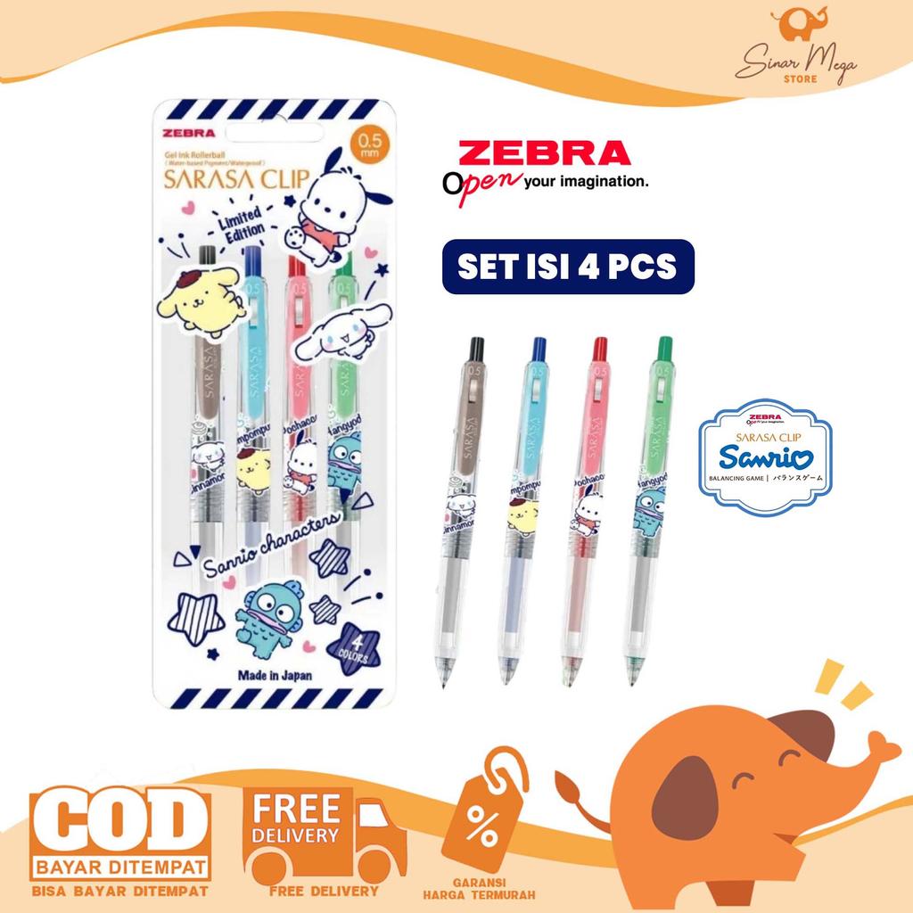 SARASA Clip 0.5 mm Limited Edition Sanrio Set isi 4 Pcs | Pulpen Zebra Sarasa 4 Warna