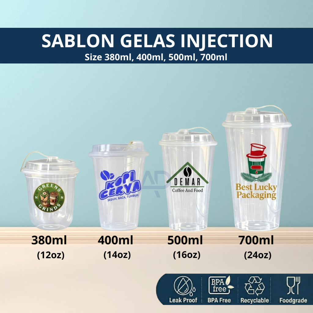 SABLON CUP PP INJECTION GELAS TEBAL 12 OZ / 16 OZ / 22 OZ TUTUP HITAM / TUTUP BENING