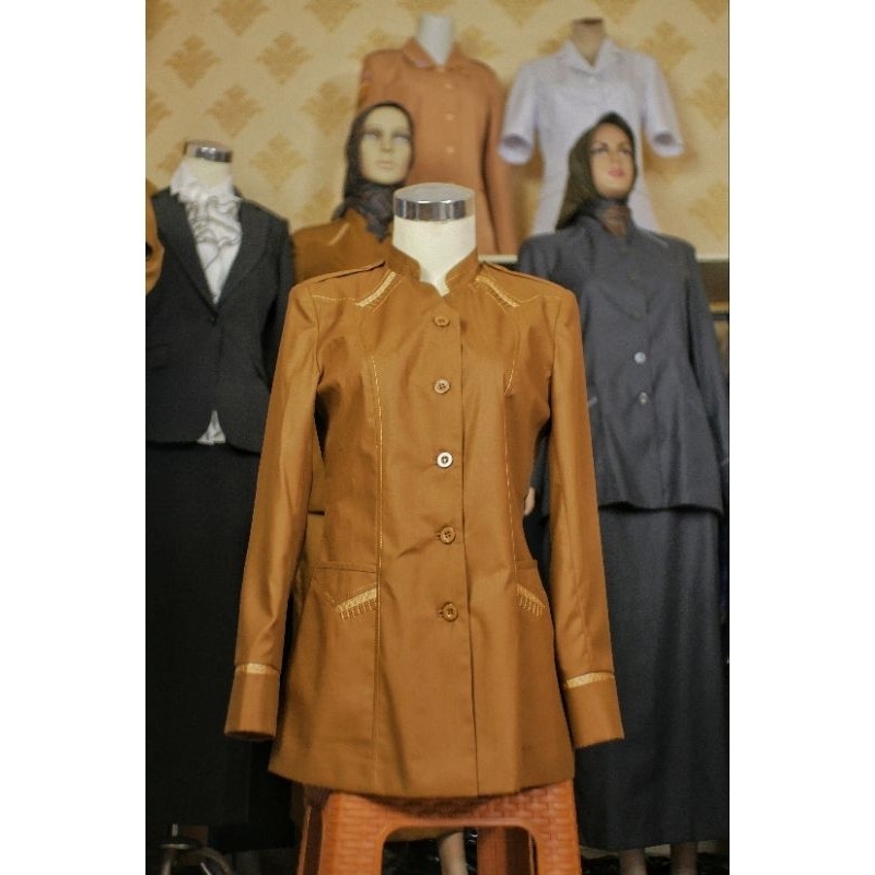 [01] A&Y Blazer Baju Seragam Pemda PDH Guru / PNS Wanita Warna Khaki Tua & Khaki Muda BAHAN TOYOBO P