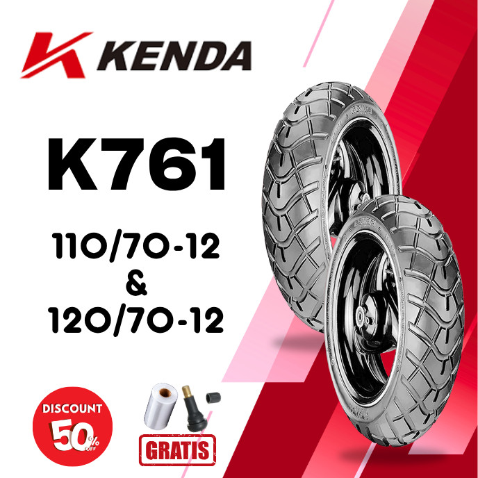 SEPASANG Ban Motor KENDA K761 110/70 & 120/70 RING 12 Tubeless