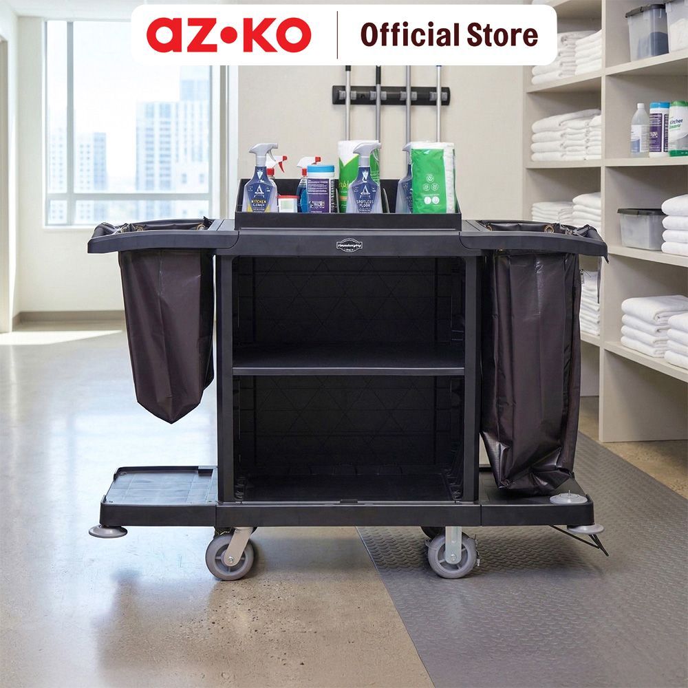 AZKO Troli Housekeeping Hotel Plastik - Hitam Rak Troli BarangRak Penyimpanan BarangMaid Cart Plasti