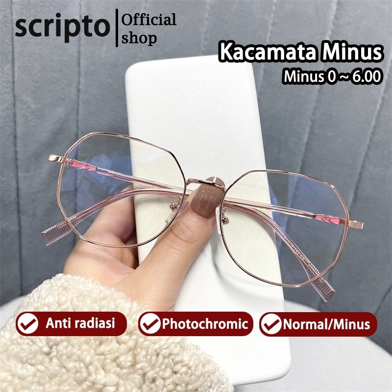 Scripto Kacamata Minus Photocromic Anti Radiasi Blueray Wanita Pria Cowok Frame 2 in 1 Bluecromic Po