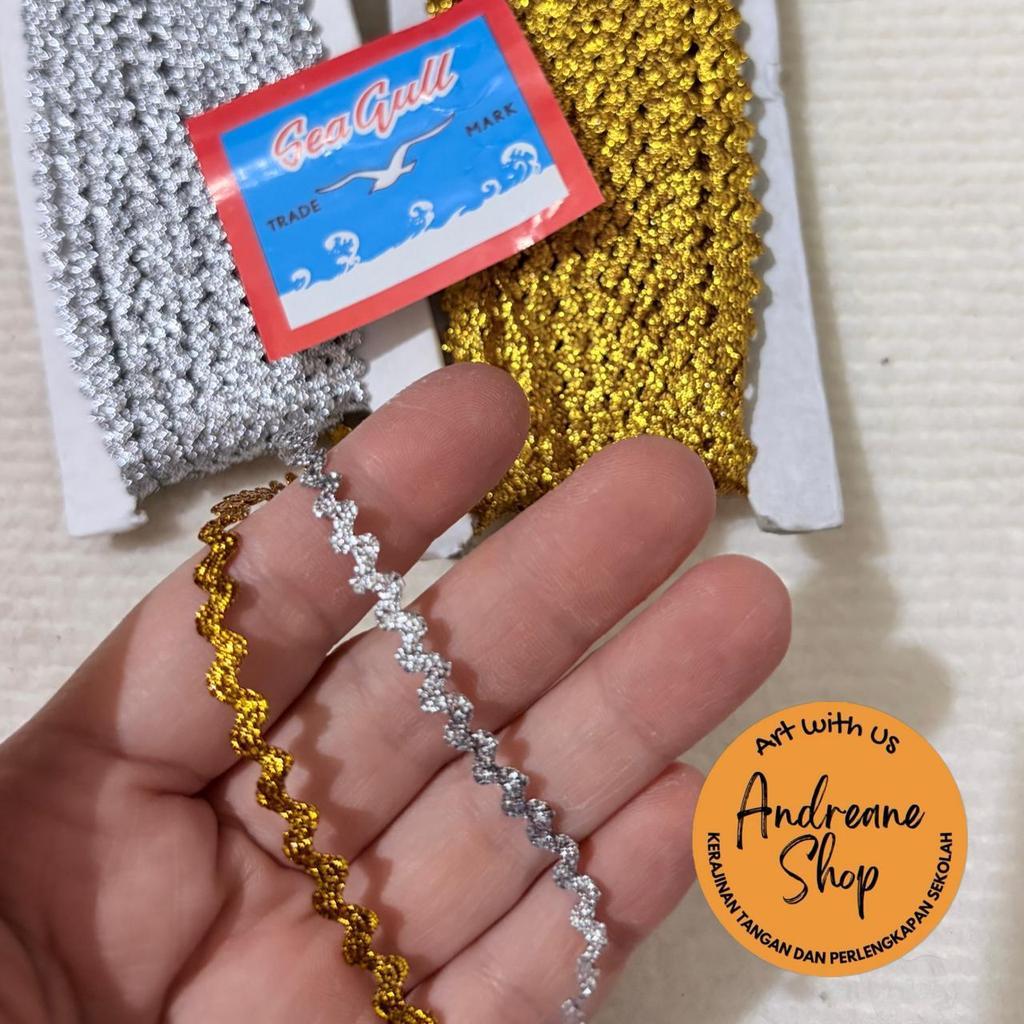 Renda Biku / Renda ZigZag Gold/ Silver Kecil 0,5 cm | Harga Per Meter – Renda Zig Zag Kasar