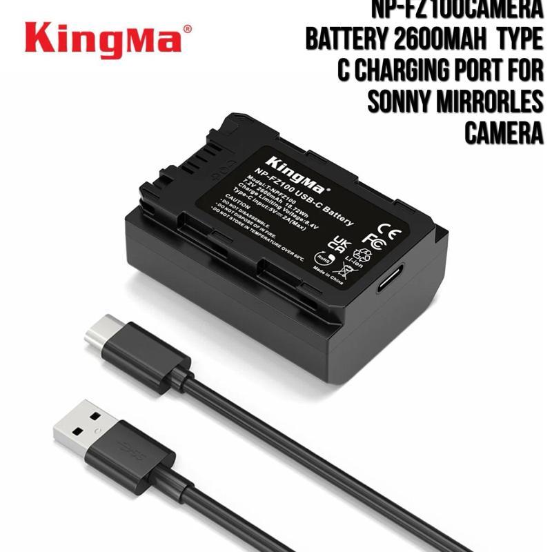 KingMa Baterai 2600mAh NP-FZ100 Camera Battery with Type C USB Charging Port for Sonny Mirrorless A6