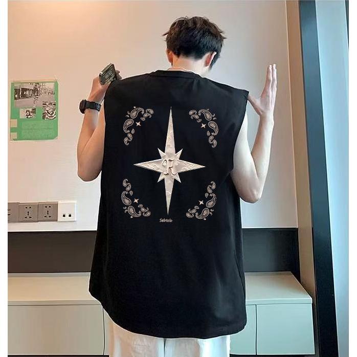 Kaos tanpa lengan untuk pria, pakaian luar musim panas, longgar, rompi olahraga, atasan basket fitne
