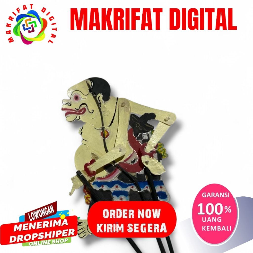 MAKRIFAT DIGITAL WAYANG kulit BAGONG VERSI KI SENO BAHAN KULIT SAPI ASLI -+45 CM