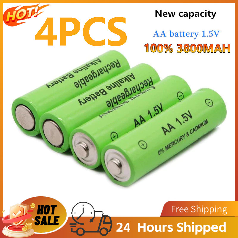 4pcs Baterai AA Battery Cas Rechargeable aa battery 1.2v/1.5v 100% label baru 3800 MAH baterai isi u