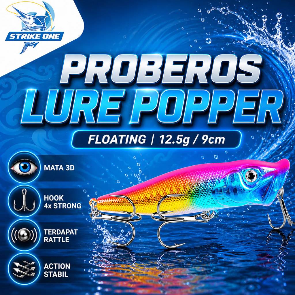 Proberos Umpan Pancing Popper 9cm 12.5g Topwater Popper Lure - DW1002