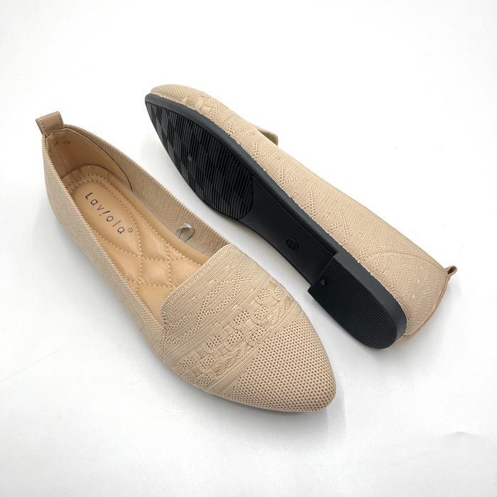 Laviola 4435 LSH - Sepatu Flat Rajut Wanita Black dan Apricot Shoes - APRICOT, 36