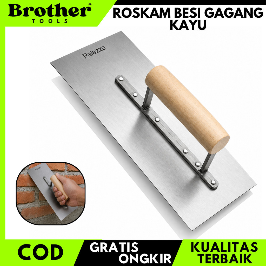 Raskam Raskom Besi GERIGI Gagang Kayu / Raskam Besi Acian Plester Tembok
