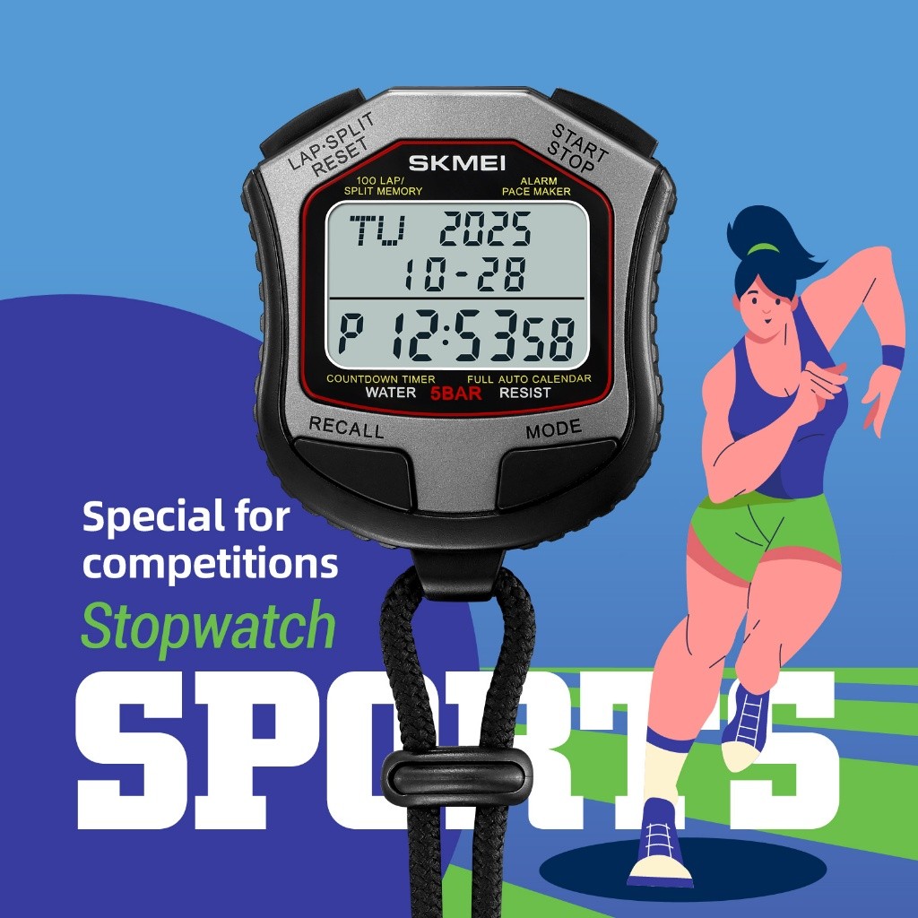 SKMEI 2345 Stopwatch Olahraga Jam Pengukur Waktu Digital Memori Lap Split dengan Strap Tahan air 5 A
