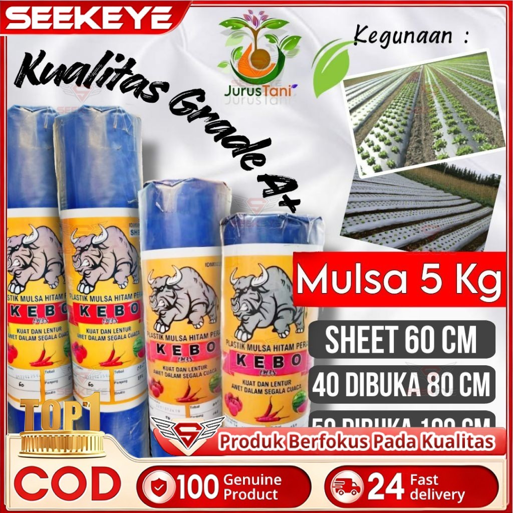 Plastik Mulsa Hitam Perak 1 Roll 10Kg/Mulsa Pertanian Cap Kebo