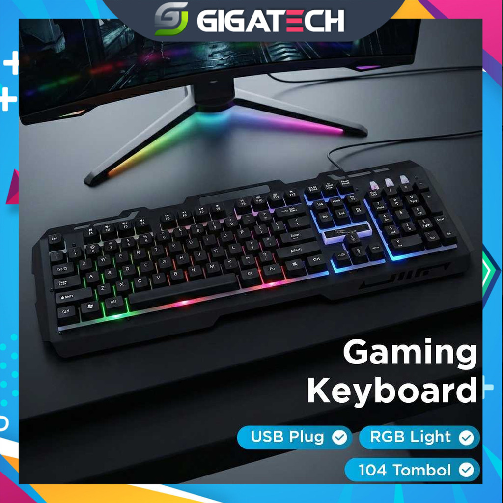 Keyboard Gaming Leopard Wired 104 Switch RGB Backlight Perlengkapan Komputer Awet Berkualitas