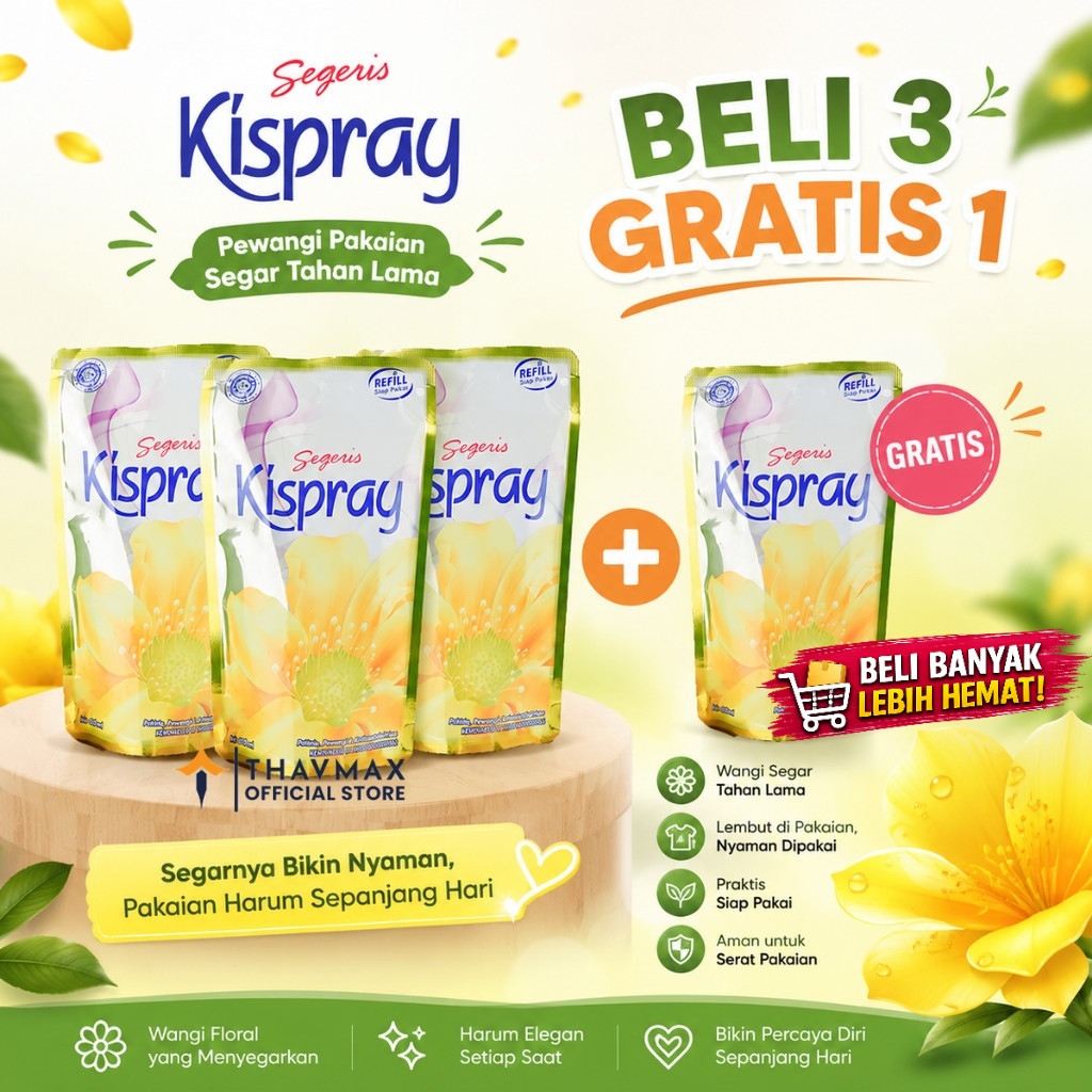 Kispray Pewangi Pakaian Refill Pouch SEGERIS Buy 3 Free 1 Pelembut Kain Wangi Fresh Tahan Lama