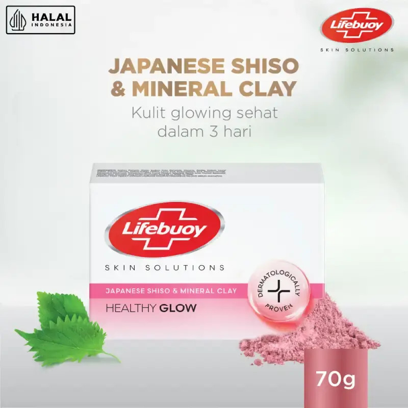 Lifebuoy Skin Solutions Healthy Glow 70gr - Sabun Batang Japanese Shiso&Mineral Clay