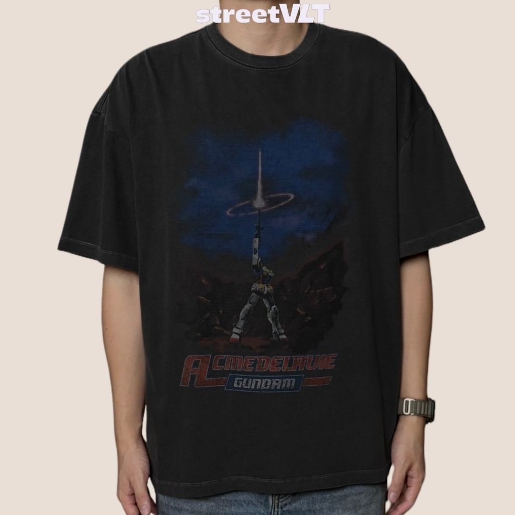 HOT ADLV Mobile Suit Gundam Last Shooting Pigment Washing Short Sleeve T-Shirt Acme De La Vie