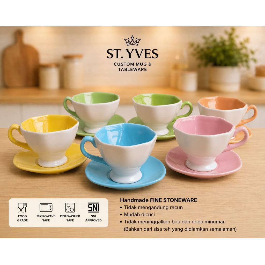 St Yves Save Royal Classic Cup & Saucer Premium Vintage Tea Set Cangkir Set Keramik Mewah Luxury Cup