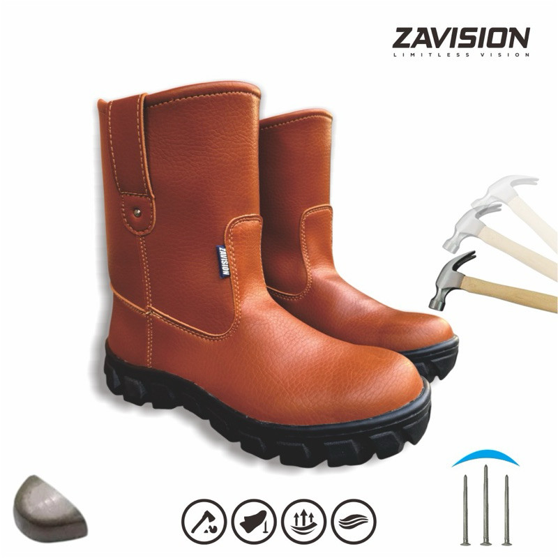 ZAVISION Sepatu Safety Boots Ujung Besi Premium Kulit Tebal Boots Tinggi Original 100%