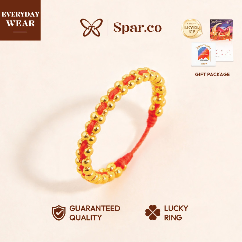 Spar.co New Cincin Manik Emas Tali Merah Keberuntungan - Cincin Elastis Gaya Modern SP-1403