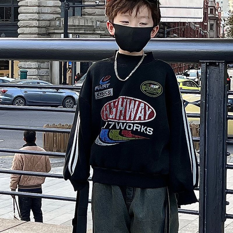 [Beruang kutub] Anak Laki - laki Amerika Sweater Bulu Domba Kerah Bulat Atasan Bulu Domba Tebal Ana