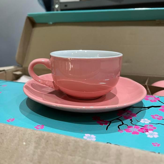 Gelas kopi keramik cappucino 250ml Latte - cangkir cup espresso cafe - Pink