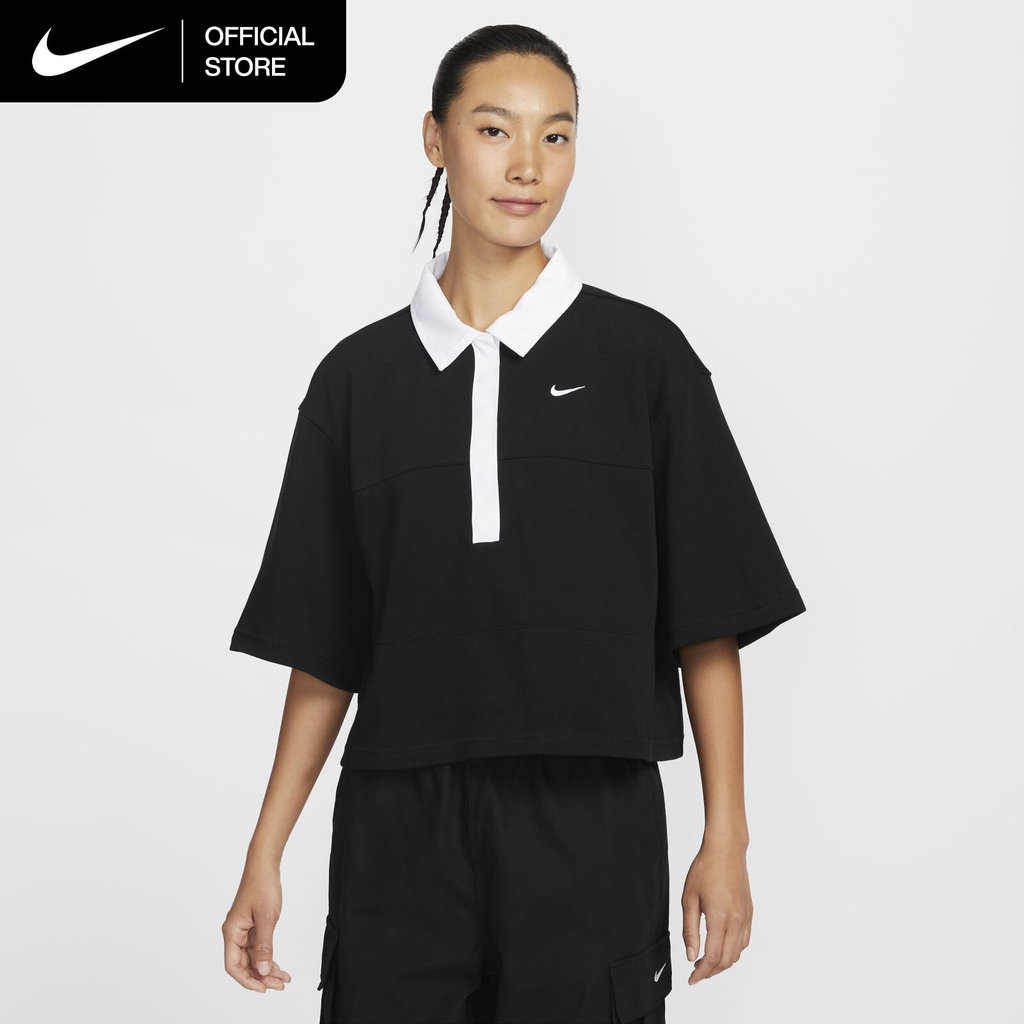 Nike Women's Sportswear Oversized Short-Sleeve Polo Top - Black [IB2154-010]